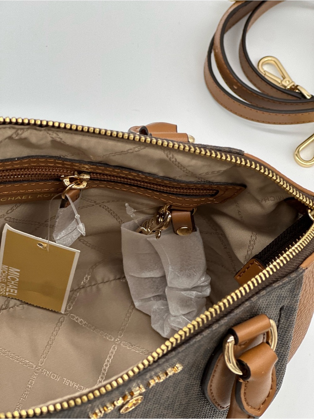 Michael Kors Brown and Tan Signature Dome Satchel - Picture 10 of 11